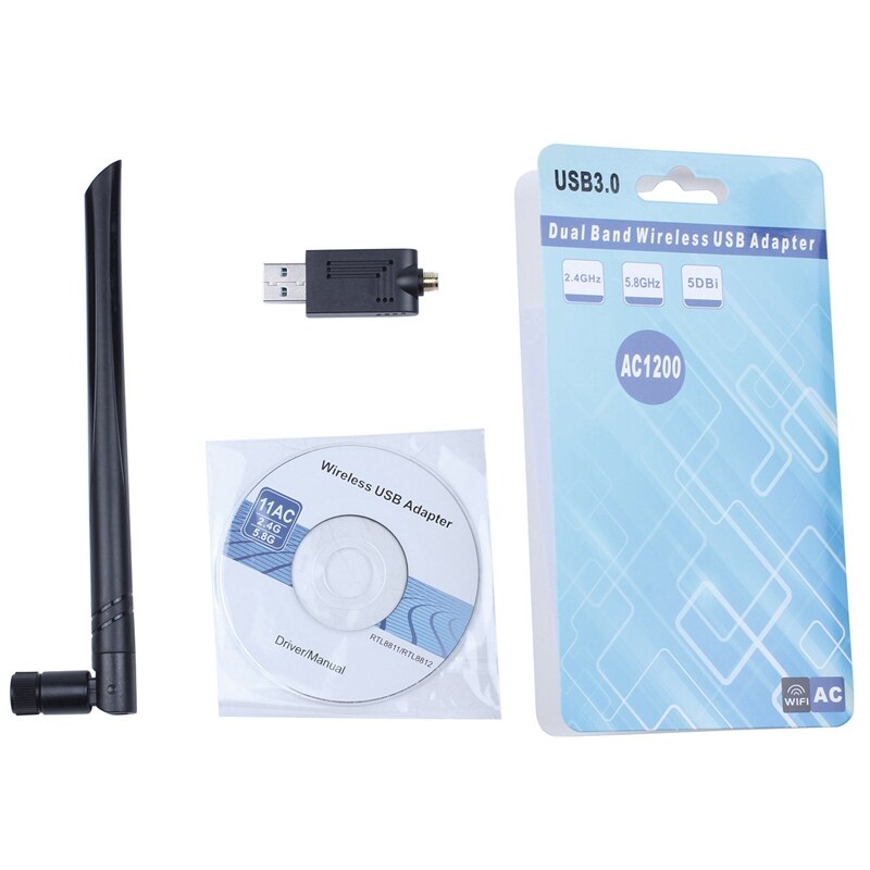 Usb 3.0 wifi adapter  ac 1200 mbps 5g/2.4g dual band wifi dongle trådløs netværksadapter med 5 dbi high gain antenne, support com