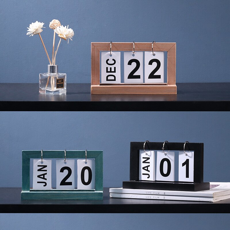 Countdown Small Calendar Decoration Wooden Diy Page Flip Desk Calendar Office Home Small Objects