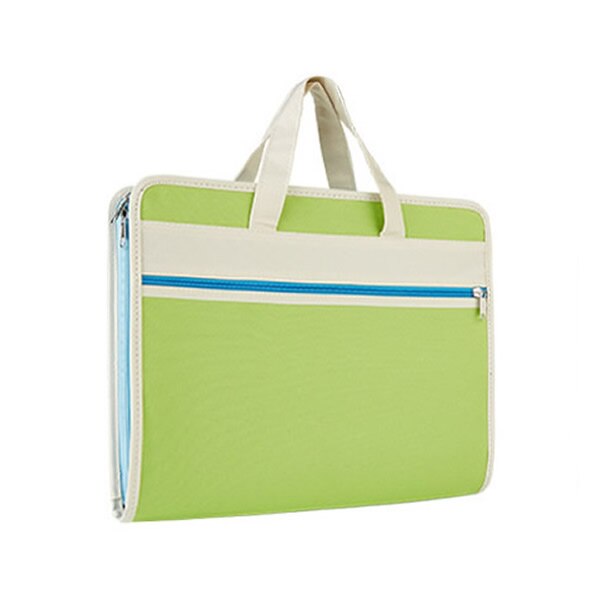 organ bag multi-layer folder Oxford cloth a4 portable zipper information briefcase paper bag: Green