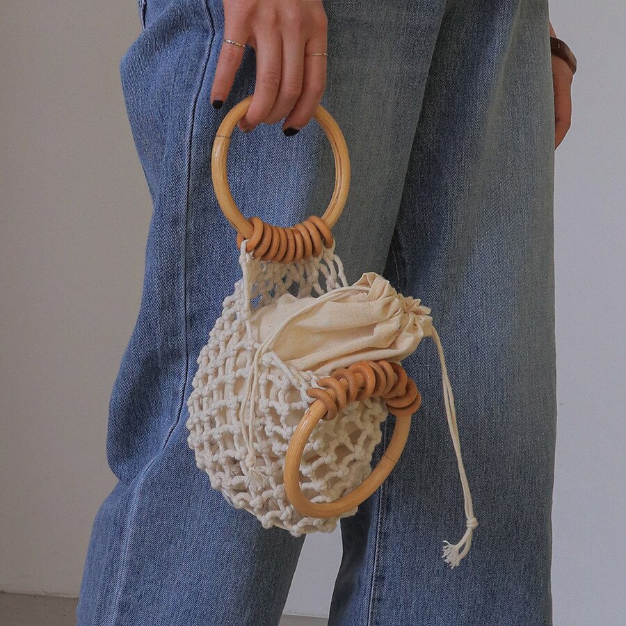 Bolso de paja tejido para mujer, bandolera de playa, bolso de mano