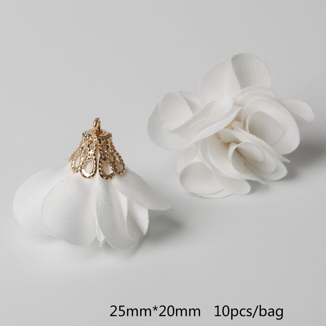 Top 10 stücke Blume Gold Hohl Perlen Kappe Mit Perle Perlen Stoff Quaste Für Ohrringe Anhänger DIY Schmuck erkenntnisse: White