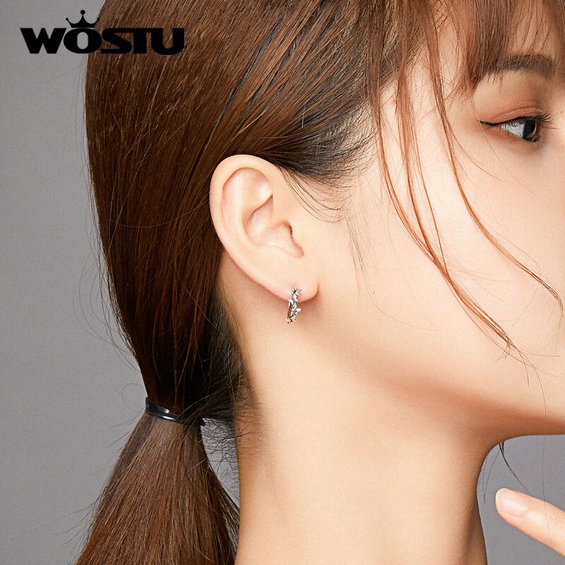 WOSTU Tiny Butterfly Hopp Earrings Authentic 925 Sterling Silver Small Earrings For Women Wedding OL Style Jewelry CQE927