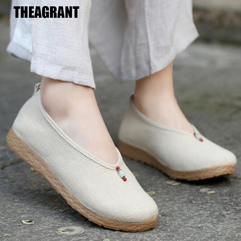 THEAGRANT – chaussures rétro pour femmes, mocassins chinois plats, respirants, perlés, ethniques, à enfiler, WFS3069, printemps-automne,