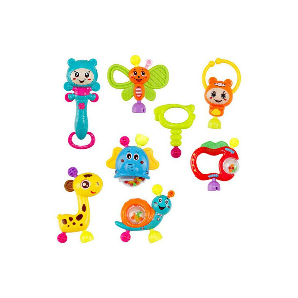 8Stck Tragbare Baby Rassel BeißRing Shaker Greifen und Dreh Rassel Spielzeug einstellen für Babys 0/3/6/9/12 Monate