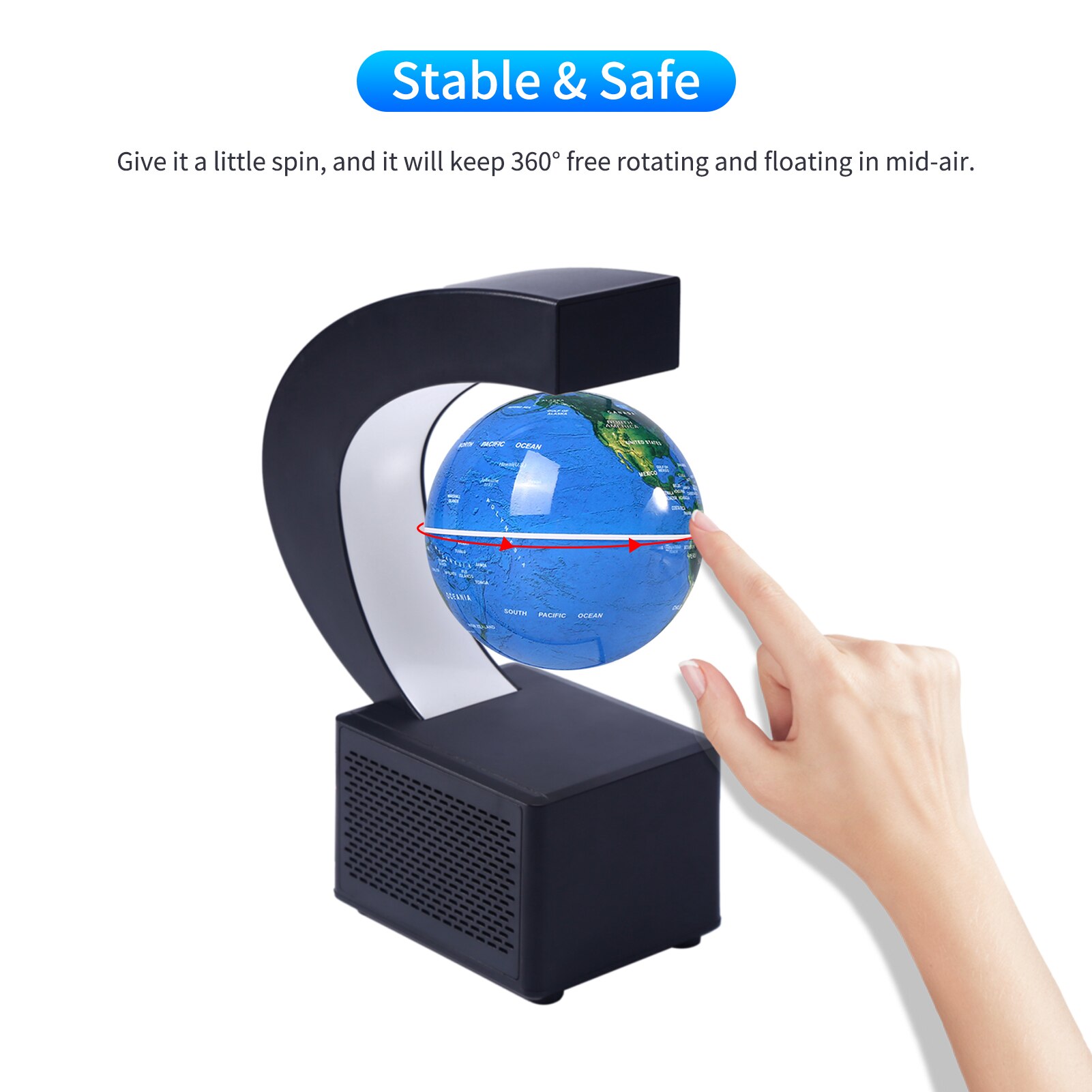 Aibecy Magnetic Floating Globe BT Speaker 3.5 Inch Leviation World Map Globe Levitating Rotating Earth Ball with LED