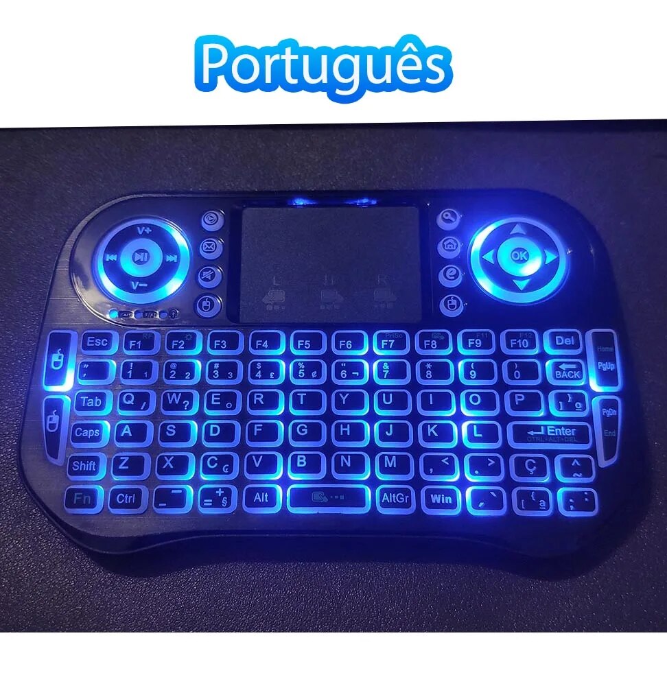 Trådløst bluetooth mini-tastatur 2.4g dobbelttilstand baggrundsbelyst engelsk russisk fransk spansk portugal til android tv-boks pc-projektor: Khaki