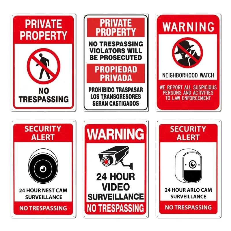 No Trespassing No Entry Private Property Warning Signs Public Garage Workshop Wall Decor Vintage Metal Sign 8x12 inch