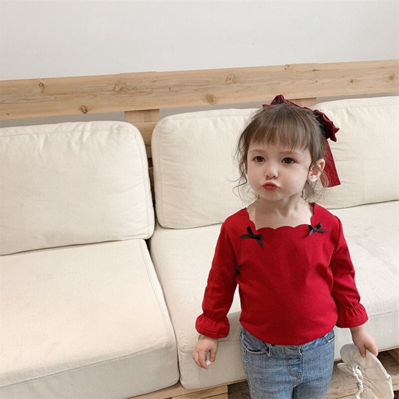 Lente herfst baby t-shirt lange mouwen tops kinderen meisjes lange mouwen t-shirt meisjes effen kleur onderkant shirt