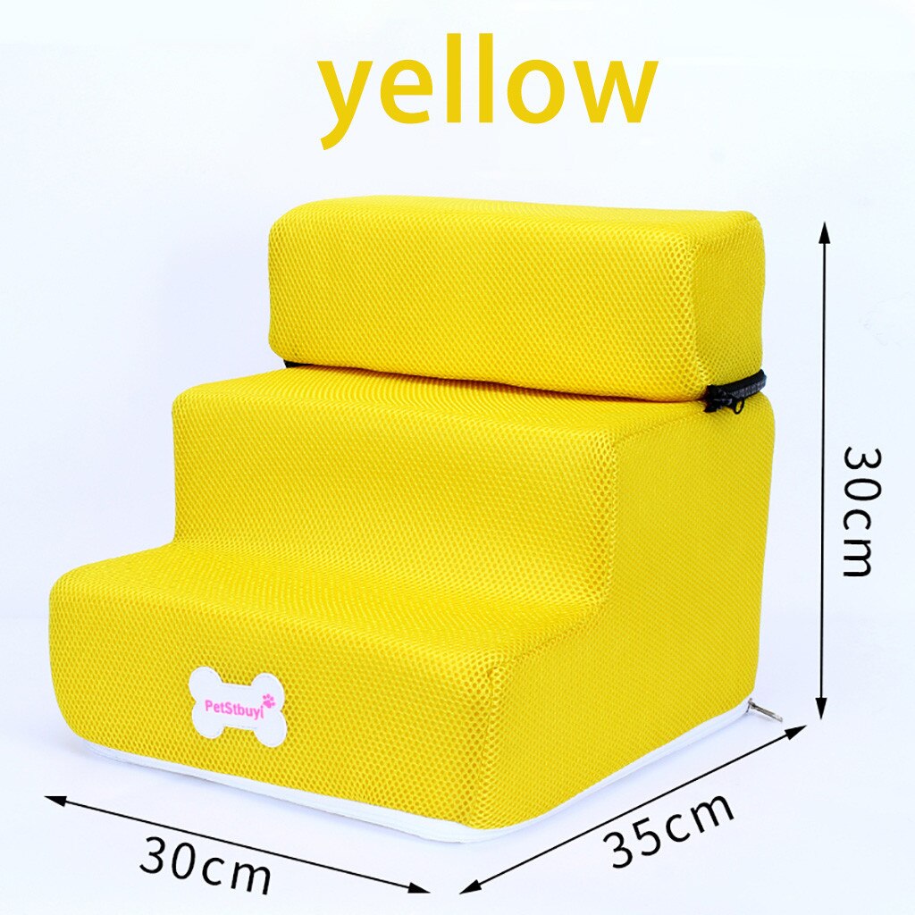 Breathable Mesh Foldable Pet Stairs Detachable Pet Bed Cat Dog Ramp 3 Steps Dog Training Stairs: Yellow 