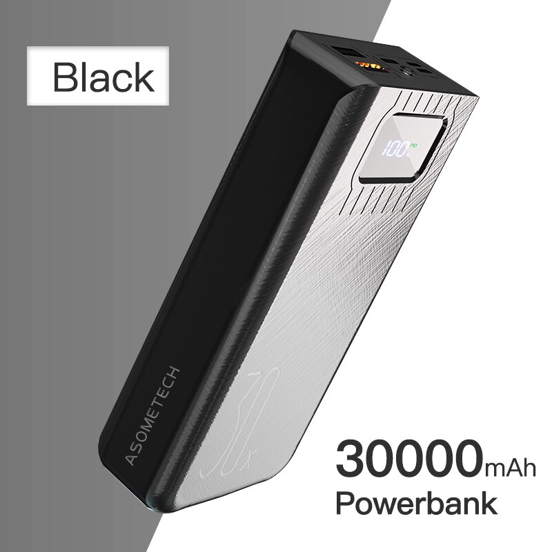 Power Bank 30000mAh 18W QC3.0 PD Two-way Fast Charging LED Display Portable External Battery Qucik Charger For Smartphone Tablet: Black
