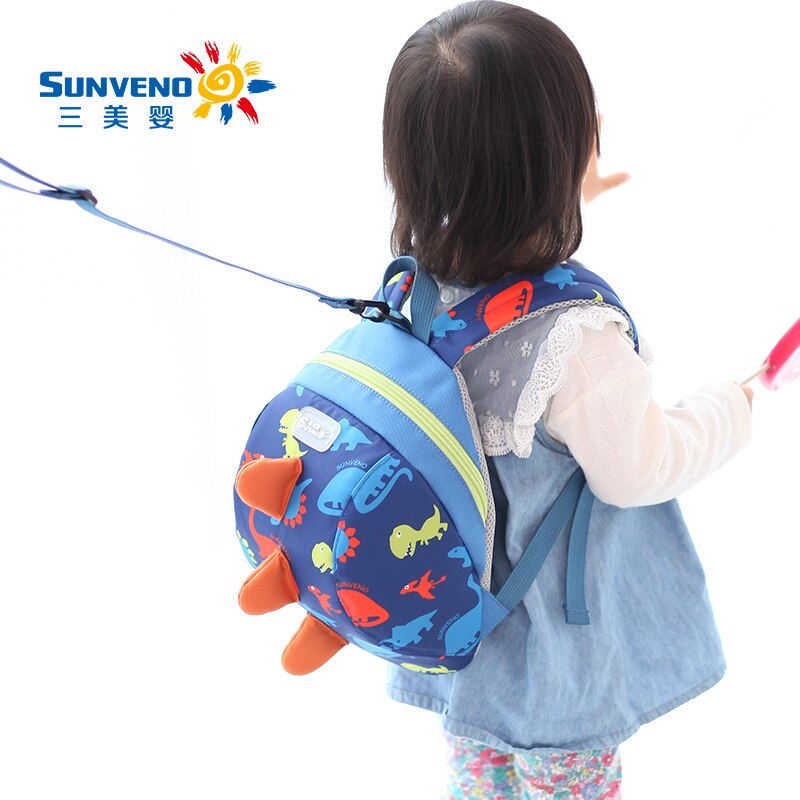 SUNVENO-sac à dos harnais pour bébé | Joli sac à dos de laisse de dessin animé pour tout-petits, sac à dos de sécurité Anti-perte sangle de marcheur dinosaure: Blue