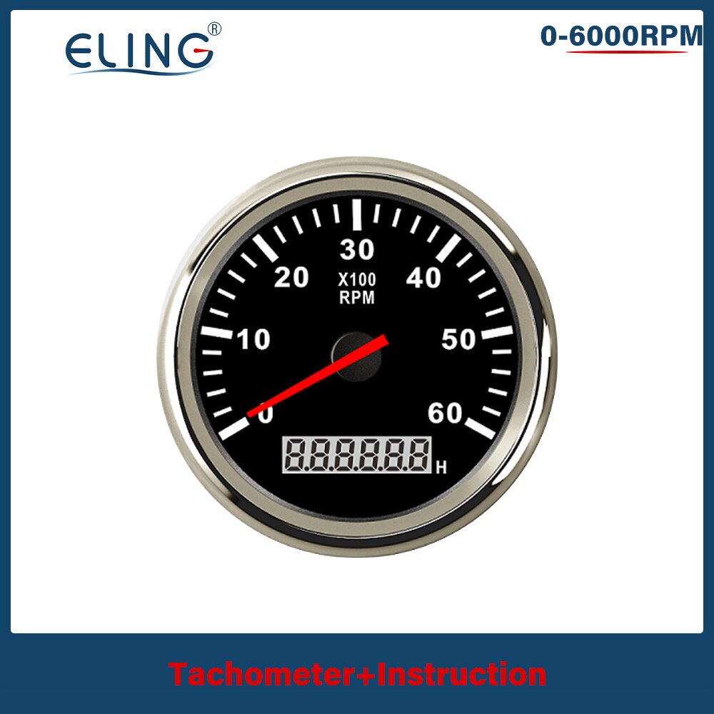ELING Universal- 3-8K RPM Tachometer Umdrehung Zähler Tacho Messgerät mit Stunde Meter 85mm Benzin Diesel- 12V 24V verrotten Hintergrundbeleuchtung: 6K-BS