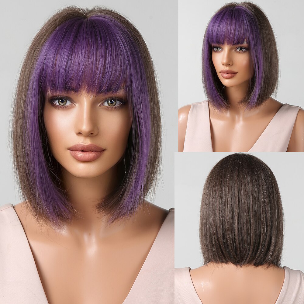 Vinho curto vermelho Bob perucas para mulheres Borgonha Bob perucas com Franja grossa peruca sintética resistente ao calor: #30