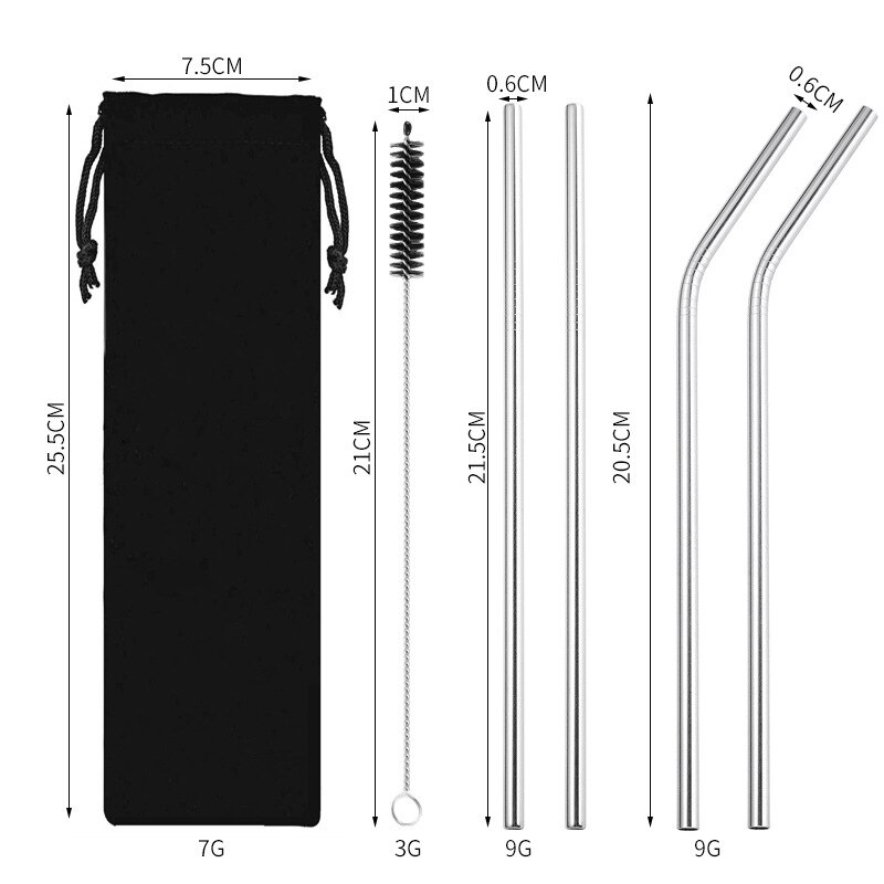 Food Grade Eco-Friendly 304 Stainless Steel Metal Straw Set with Cleaning Brush Convenient Party Milk Tea Drink Straw Reusable: A