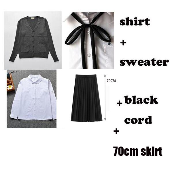 Japanese sailor suit long-sleeved school uniform student wear class Japanese JK uniform shirt long skirt coat three / set JK004: 70cm skirt set / L