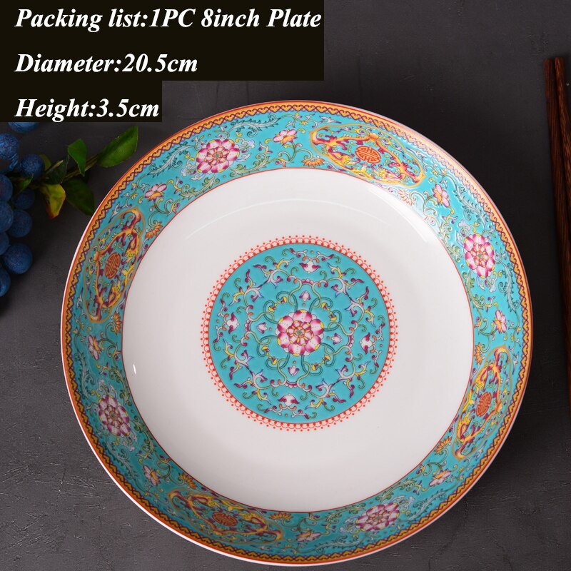 8 tommer jingdezhen kinesisk keramikben kina madplader hjem køkkenredskaber porcelæn aftensmad tallerken farve emalje bordservice: B (8 tommer)