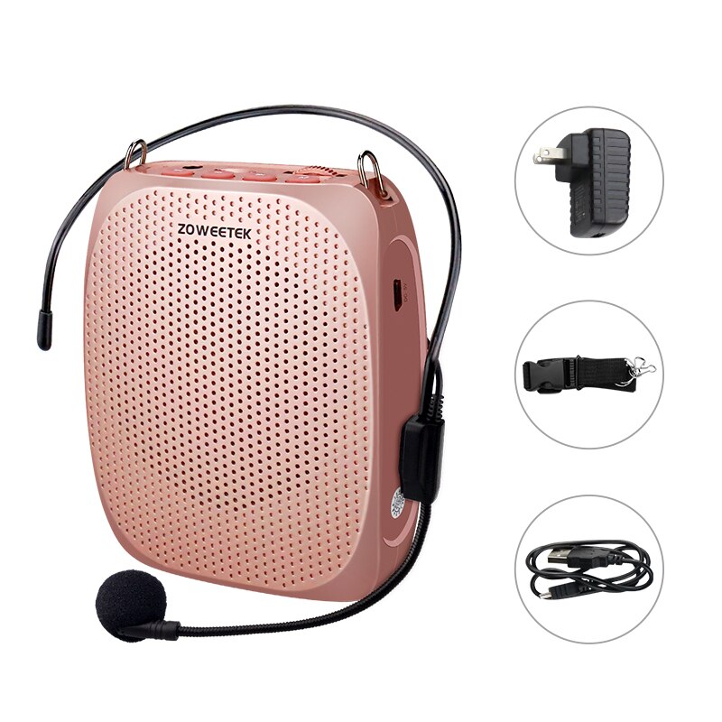 Zoweetek – Mini amplificateur vocal Portable Rechargeable, haut-parleur avec Microphone filaire pour enseignants, prend en charge le Format MP3 Audio Z258: Rose gold US Plug