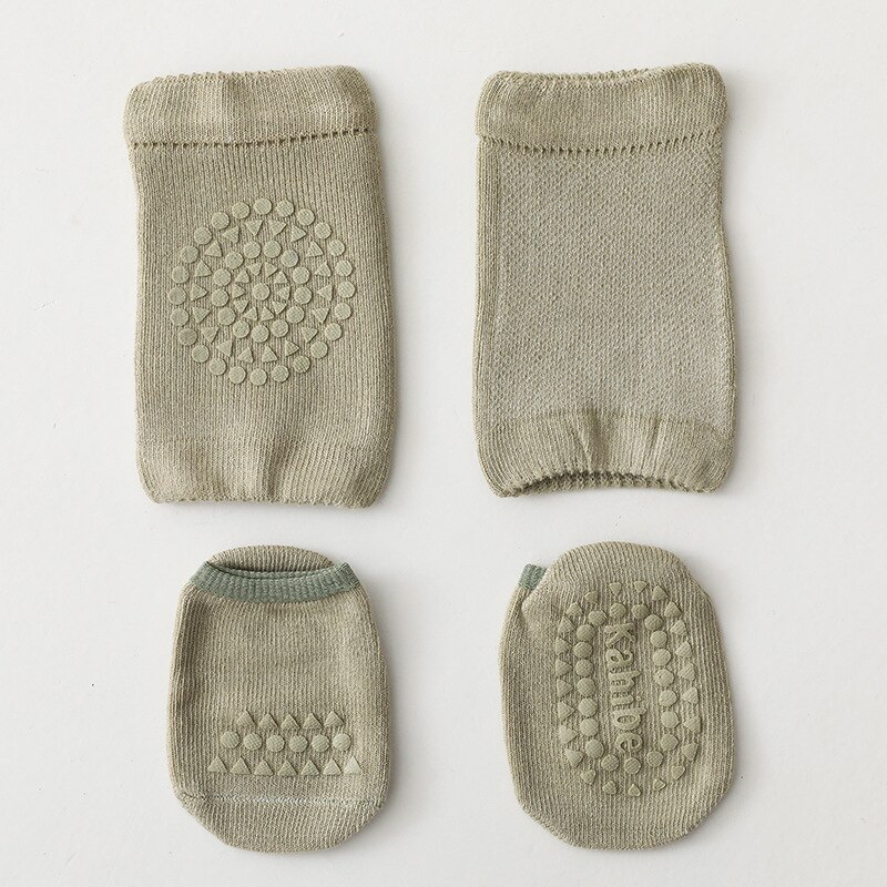 Baby Kniebeschermers Sokken Set Anti Slip Sokken Knieschijf Kid Kruipen Veiligheid Vloer Sokken Knie Protector Voor Meisjes Jongens Accessoires: Light army green / M 1-3 years old
