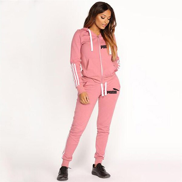 Chándal informal para Mujer, conjunto De 2 piezas, Sudadera con capucha y pantalones, Ropa deportiva con cremallera,: Pink / S