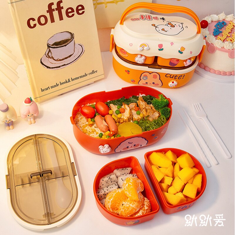 Kawaii Lunch Box Microwave Multi-Layer Student School Bento Box with Independent Box Cutlery Portable Cute Food Storage Boxes