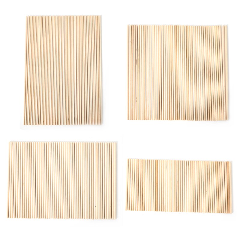 50Pcs Round Wooden Stick For Crafts Food Ice Lollies And Model Making Cake DIY
