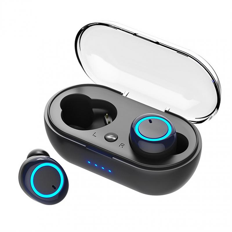 Y50 TWS Earphone bluetooth 5.0 True Wireless headphone Stereo Headset IPX7 Waterproof Sport Earbuds With Microphone Charging Box: Black-Blue