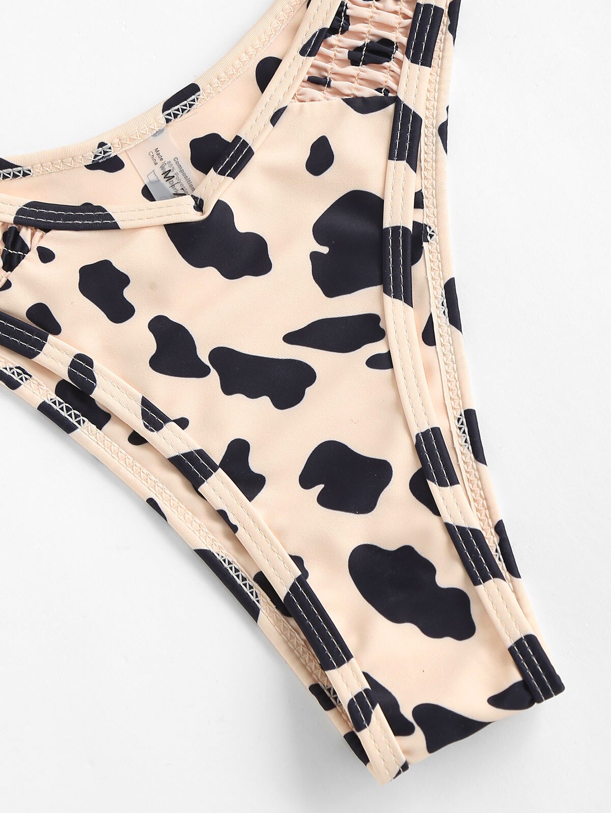 Zaful Dier Koe Print Shirred Hoge Been Cheeky Bikini Badmode