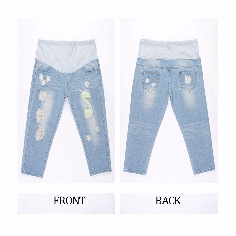 Mamma bekväma blå bomulls jeansbyxor amning graviditetskläder overall byxor jeans gravida kvinnor kläder