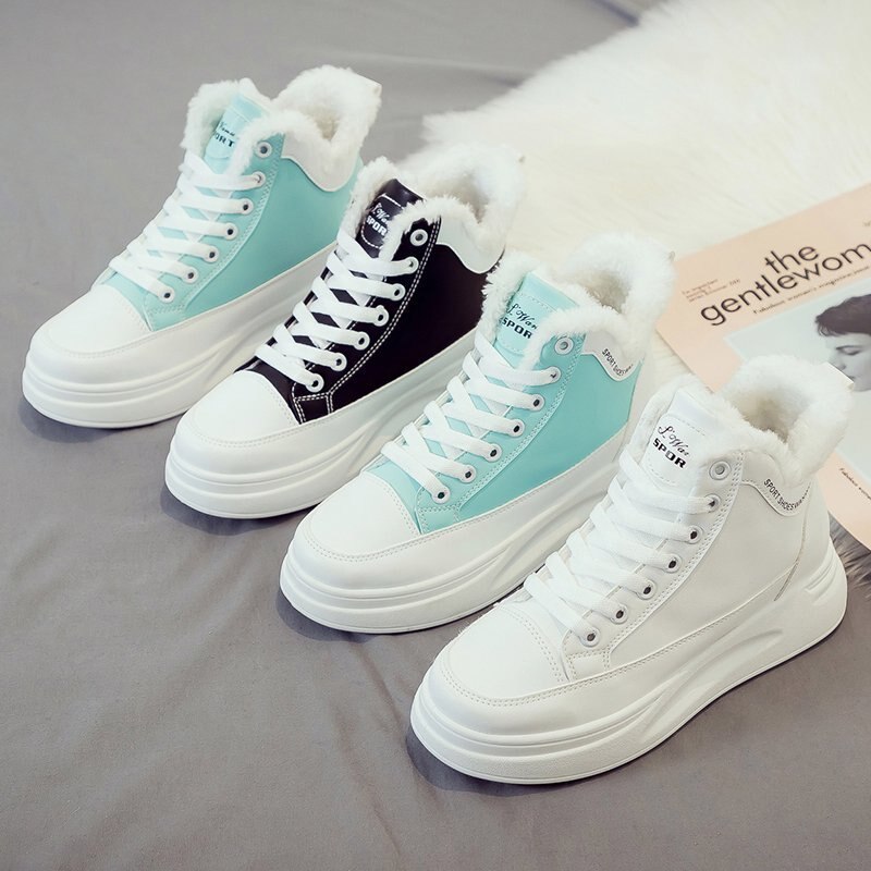 Winterschoenen, warme schoenen voor dames, platformschoenen, casual pluche hoge sneakers, dikke sneakers voor dames, damesschoenen met mandje