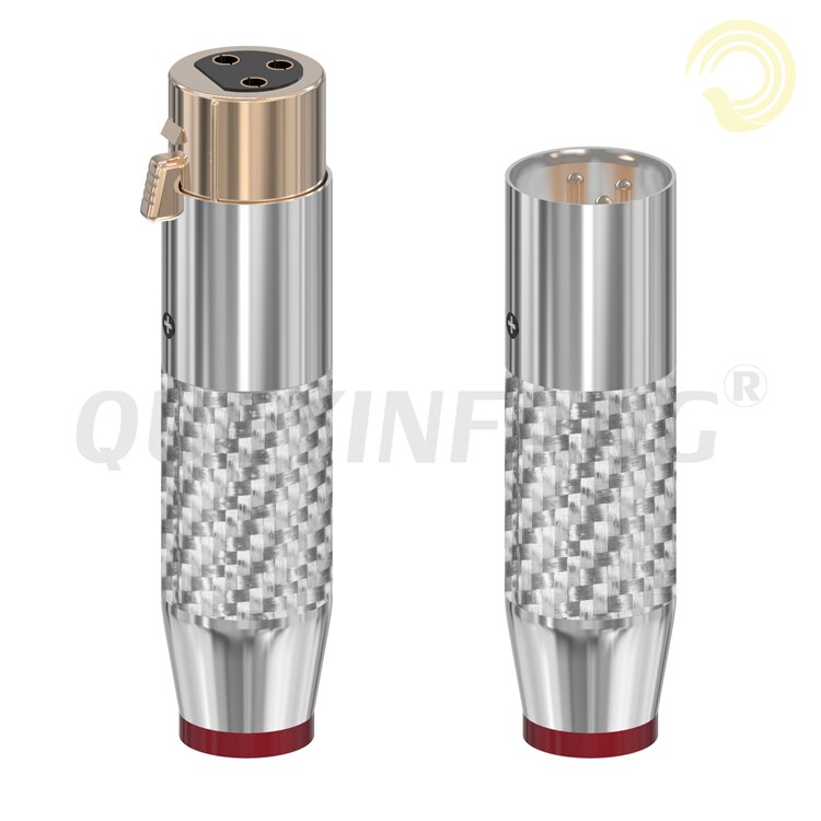 QUEYINFANG-Micrófono de 3 pines de gama alta, conector XLR, 2 uds./1 par, conector de micrófono macho y hembra de fibra de carbono, 3 pines: Red Gold / For 7.5mm Cable