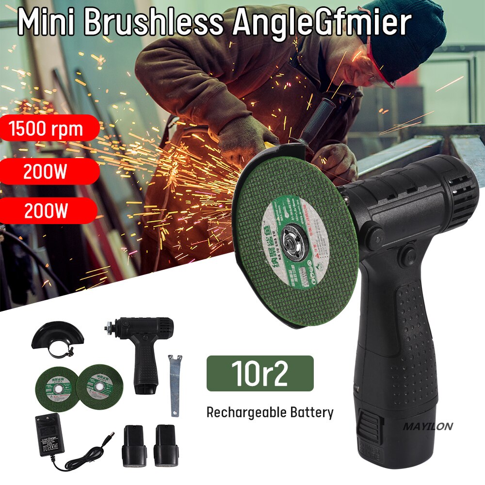 16.8V Mini Angle Grinder Machine Power Tool 19500 RPM Grinding Cutting Metal Wood Brushless Cordless Cutter with Lithium Battery