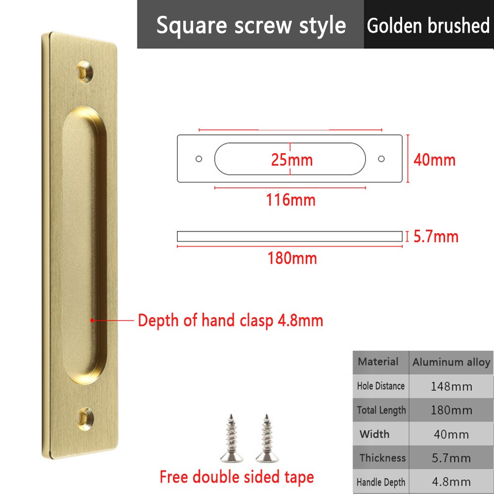 Onubao-manija de puerta corredera sin perforaciones, puerta de vidrio de almacén, manija deslizante de cocina, pasta adhesiva de doble cara: Gold Drawing-S-A