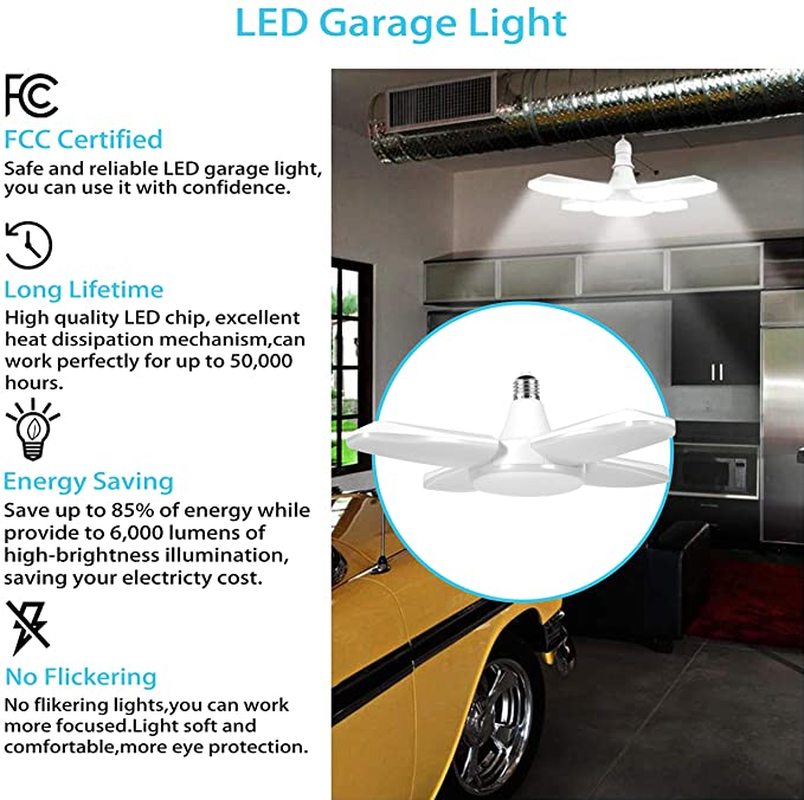 Geleid Garage Verlichting Industriële Verlichting 60W Vouwen Vier-Blad Lamp Led Kelder Verlichting Vervormbare Voor Garage Magazijn Workshop