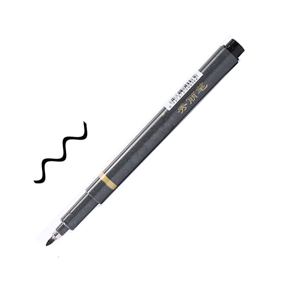 Umitive-pluma de tinta de caligrafía negra de 3 tamaños para principiantes, rotuladores de pincel rellenables para escritura y firma, suministros de oficina: 0.6mm