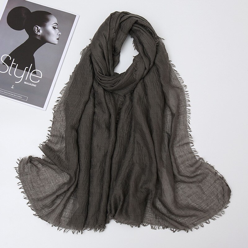 Plain Crinkle Cotton Scarf Women Muslim Hijab Large Size Tassel Scarves Stoles Pleated Islamic Bandana 10pcs/Lot: 9