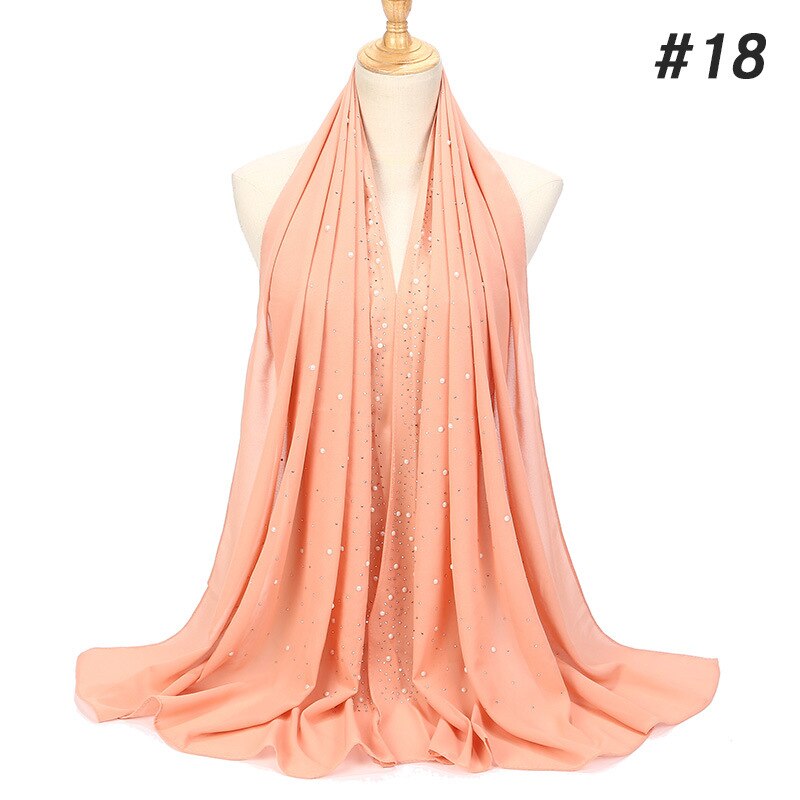 Maleisië vrouwen Bellen Chiffon Sjaal Met diamant studs Parels sjaal vlakte hijab sjaals Wraps effen kleur moslim hijab sjaal: 18