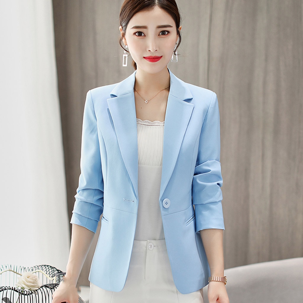Blauw Vrouwen Blazer Formele Blazers Lady Office Werk Pak Zakken Jassen Jas Slanke Zwarte Vrouwen Blazer Femme Jassen # j30