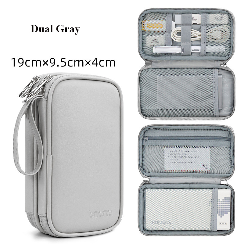 Boona Pu Lederen Draagtas Voor 20000Mah Power Bank Draagbare Trave Organizer Case Voor Externe Mobiele Batterij Kabel Mobiele telefoon: Dual Gray