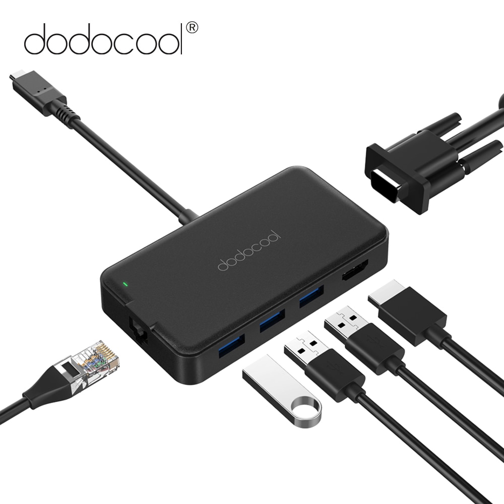 dodocool 7-in-1 USB HUB USB C to HDMI VGA RJ45 USB 3.0 Type C PD Charging Port Adapter Converter for MacBook Pro USB C HUB