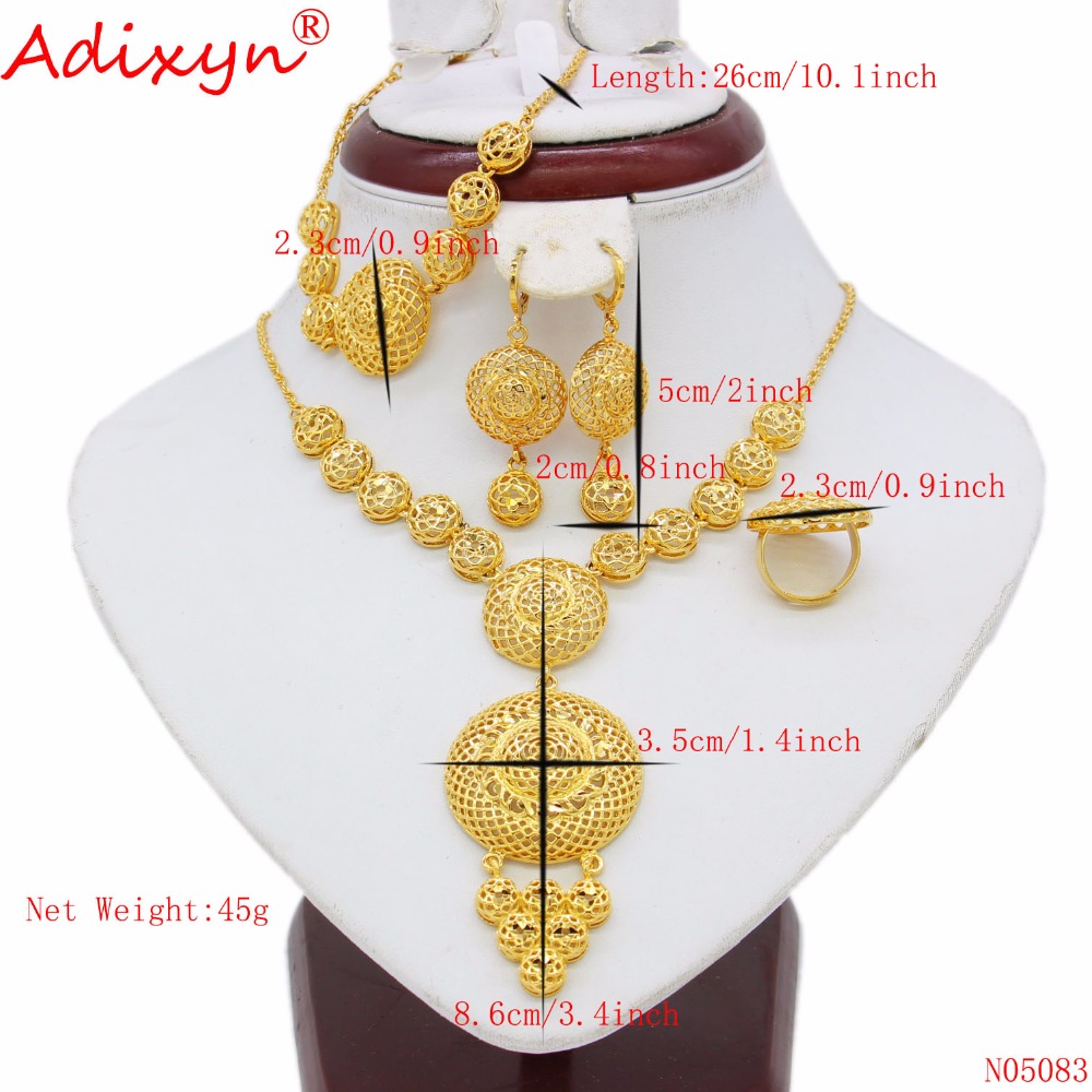 Adixyn éthiopien ensemble de bijoux rond couleur or collier/boucle d'oreille/Bracelet/anneau africain/érythrée/inde femmes N05083