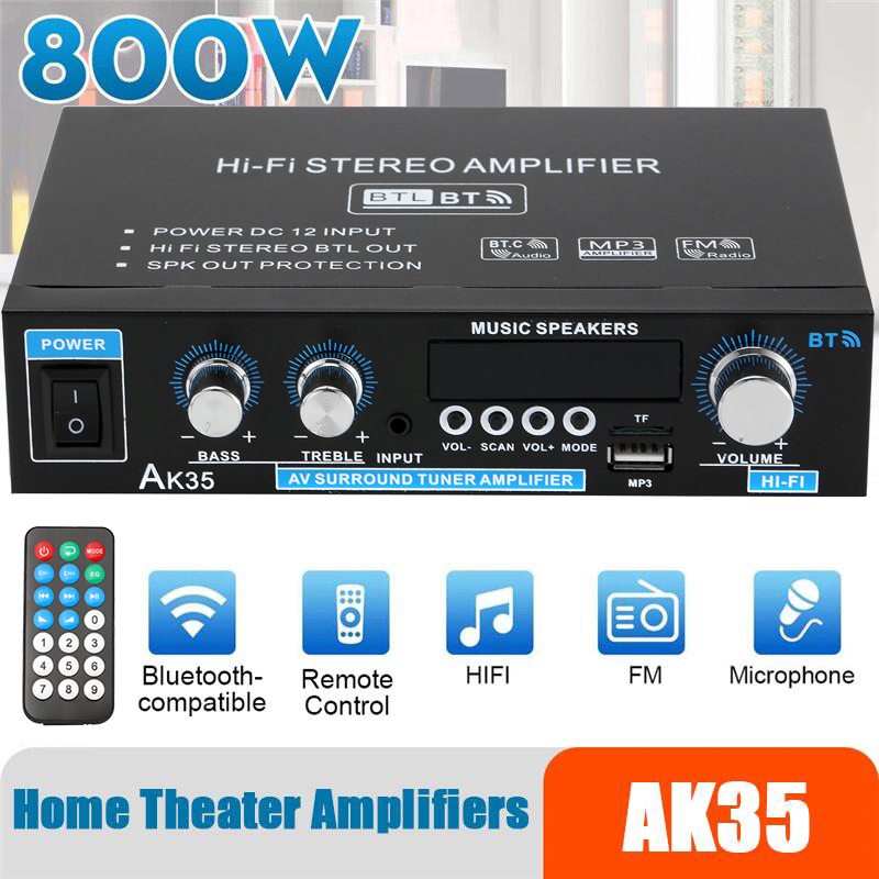Wzmacniacz mocy 800W bluetooth 5.0 domowy odtwarzacz MP3 2.0 kanałowy cyfrowy wzmacniacz audio stereo głośniki niskotonowe AK35 110V/220V