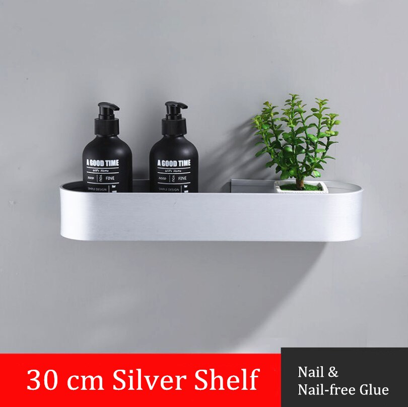 Utrymme aluminium silver badrumshyllor kök vägg hylla dusch förvaring handduk bar badrum tillbehör 30-50 cm längd: 30cm silver