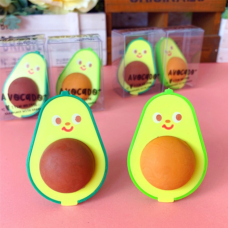 Avocado cute pencil sharpener and eraser in one student pencil sharpener School pencil eraser Rubber Children stationery
