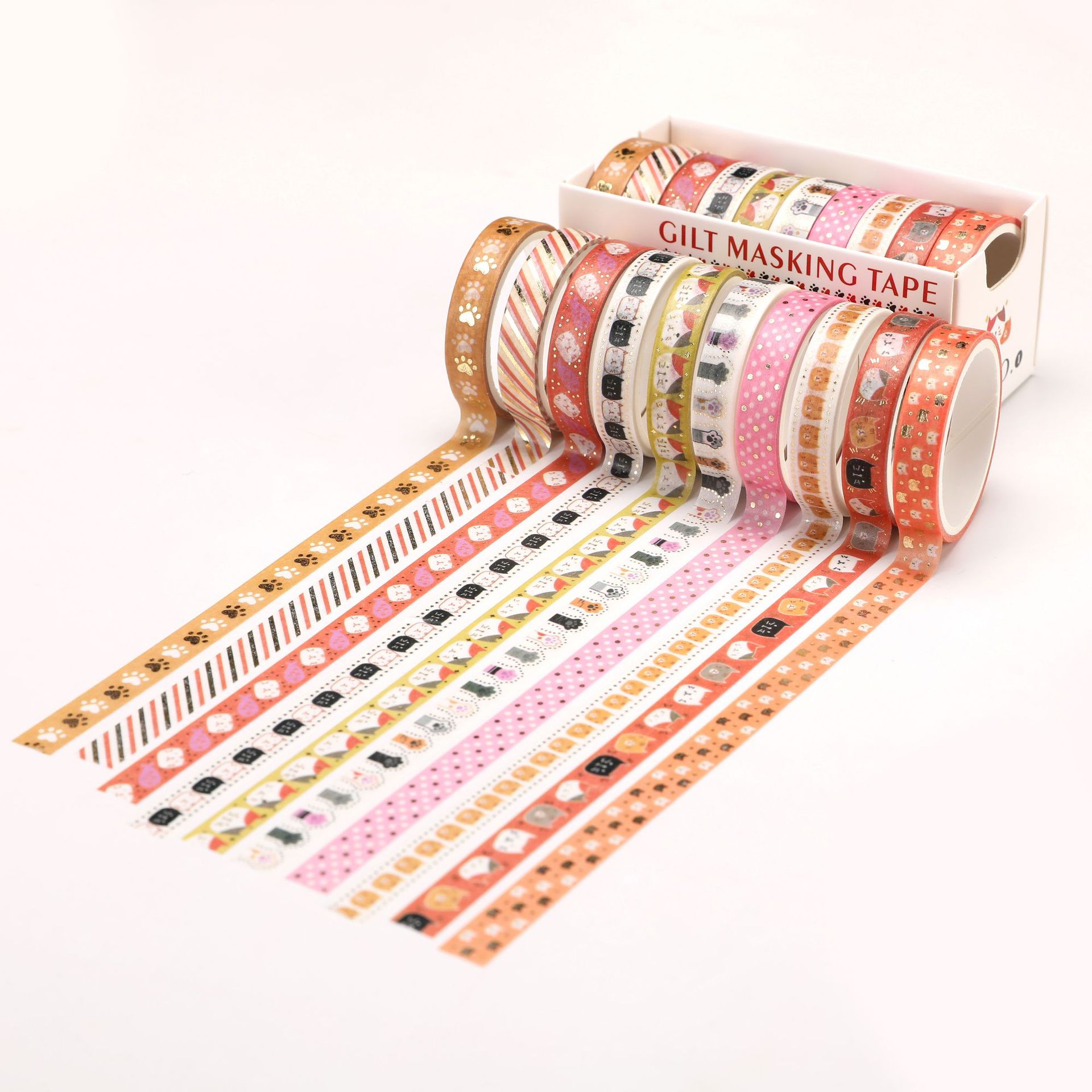 10 pcs cute cat dog Gold Foil Washi Tape set flower Adhesive Tape DIY Scrapbooking Sticker Label Masking tape: CAT
