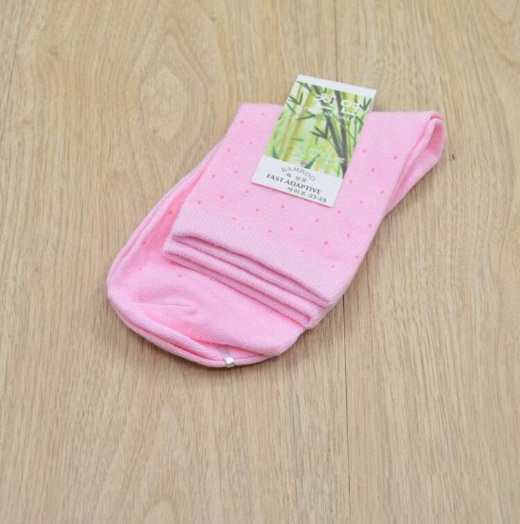 3 Pairs/Lot Women Bamboo Fiber Crew Socks Female Spring Autumn Soft Breathable Solid Candy Color Polka Dot Casual Socks: Polka Dot - pink