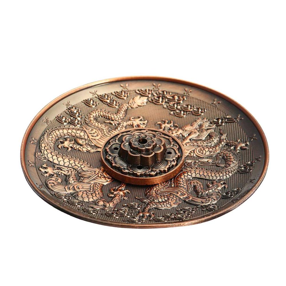 Retro 5 huller lotus røgelse brændere drage røgelse holder pind kegle røgelse tallerken buddhisme hjemmekontor dekoration håndværk: Dobbelte drager røde
