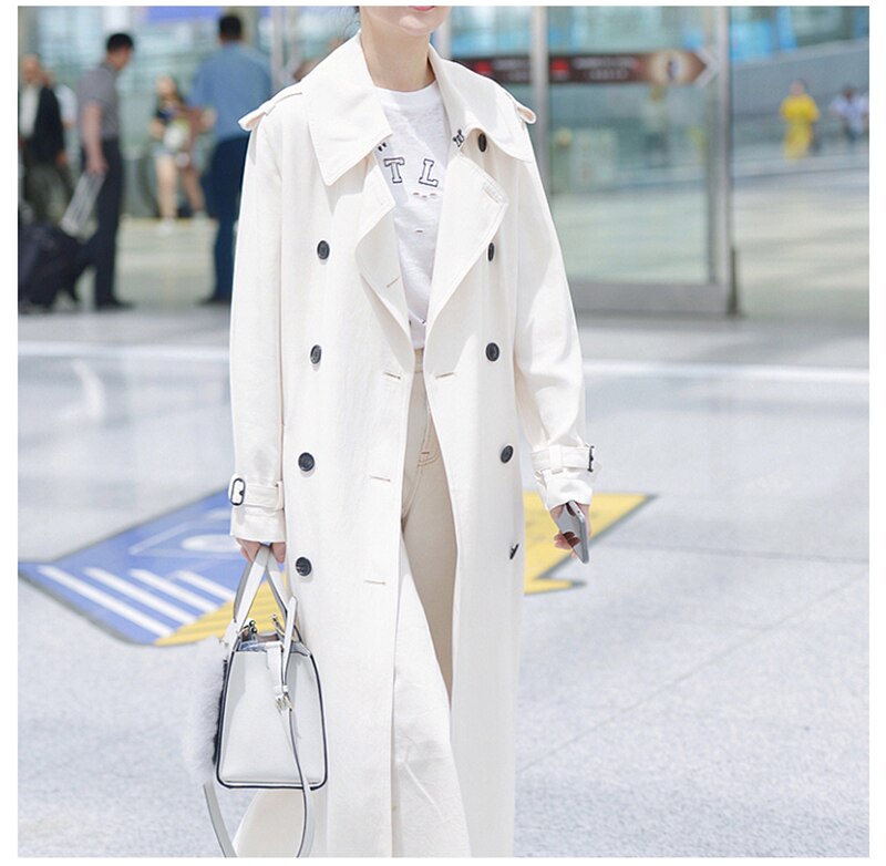 Lente Herfst Casual Lange Wit Windjack Vrouwen Mode Double-Breasted Slanke Lange Mouw Trenchcoat M607