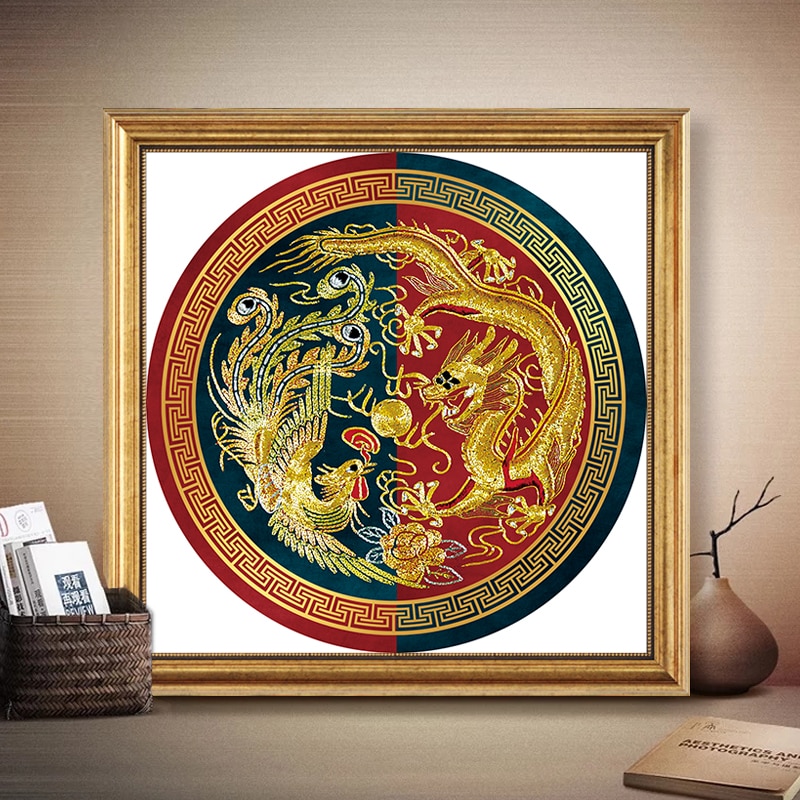 Dragon and phoenix Round pattern Chinese Cross Stitch Embroidery Kits 11CT Cotton Thread Painting DIY Needlework DMC Home Decor