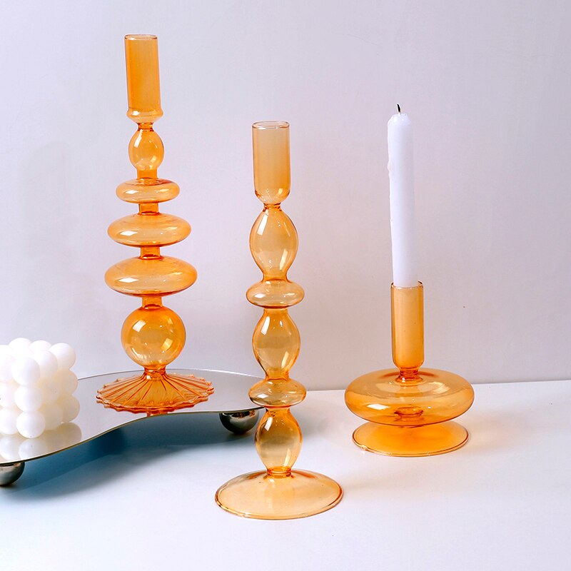 Oranje Glas Kandelaars Nordic Home Decor Wedding Party Diner Bij Kaarslicht Decoratie Woonkamer Kandelaar