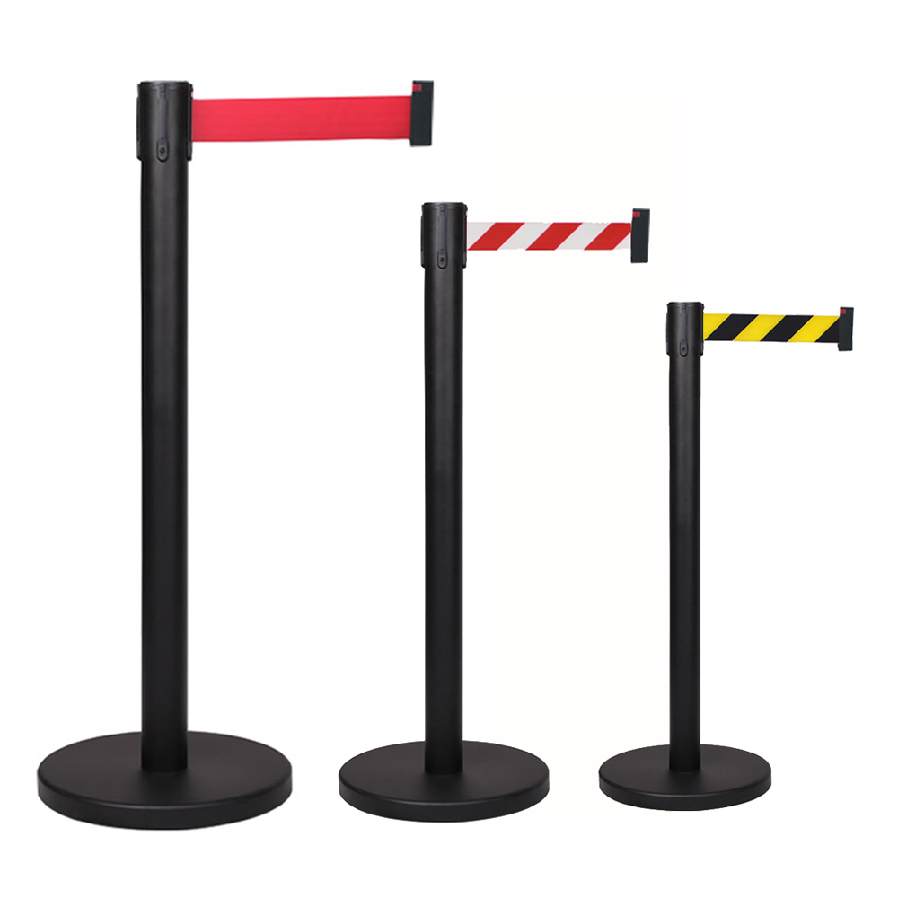 Matte Black Pillar Retractable Belt Queue Pole Barrier Retractable Stanchions for Crowd Control